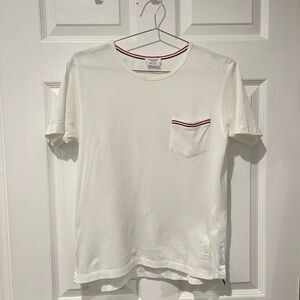 Thom Browne Ivory Tee with Tricolor Pocket